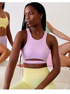 Cleo Harper Coco Beale in Lilac Sports Bra with Gold Logo